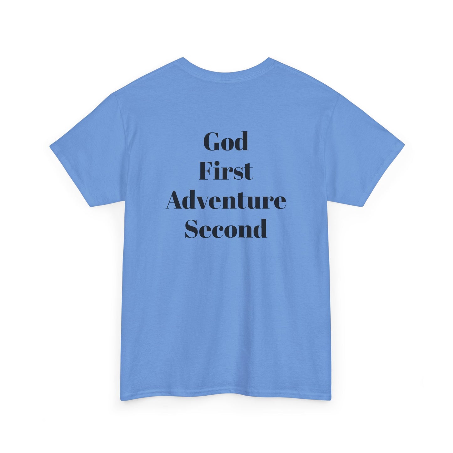 God First Adventure Second Tee Carolina Blue