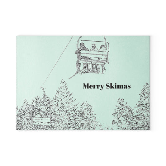 Merry Skimas Christmas Glass Cutting Board